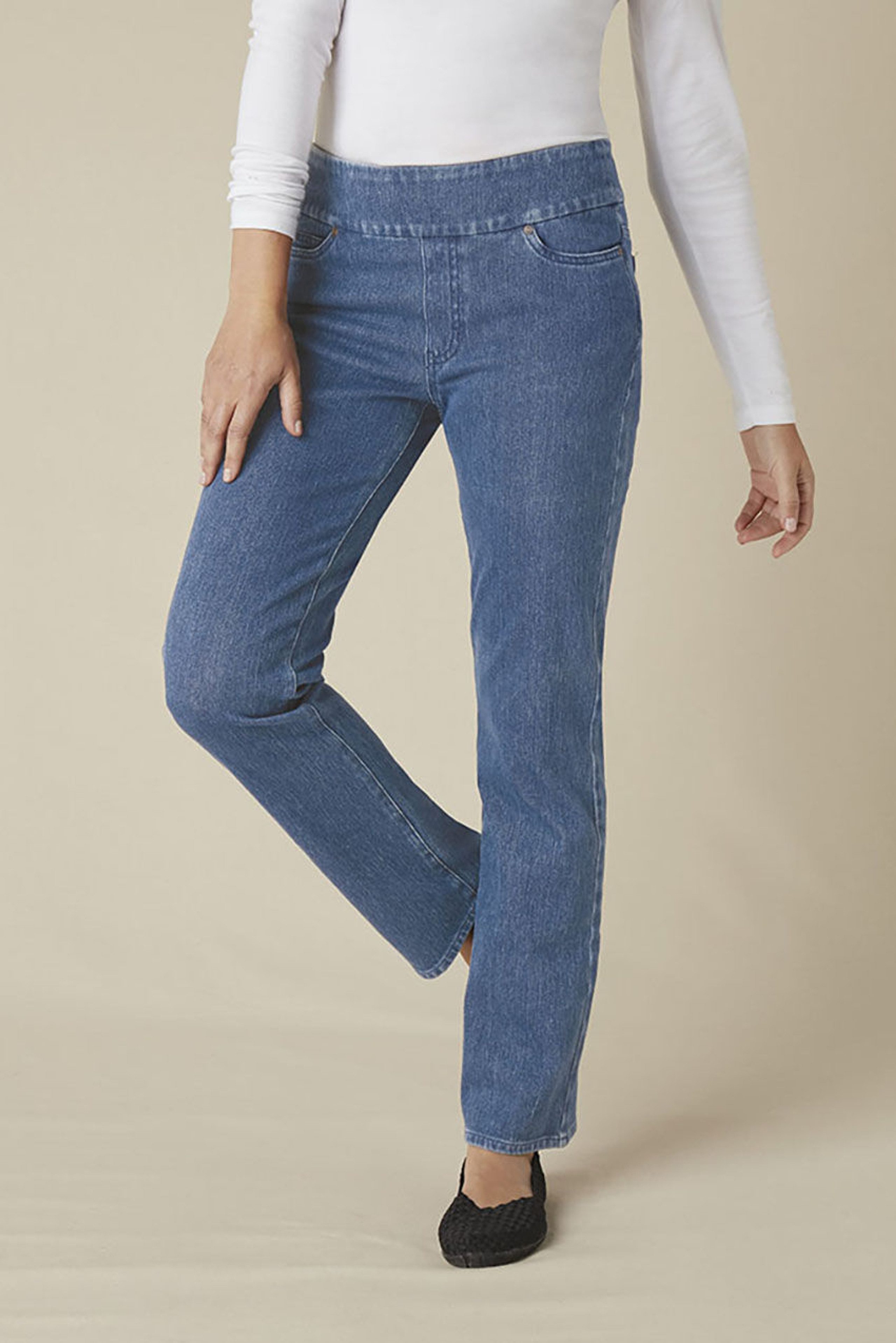 Knit Denim Mid Rise Straight-Leg Jeans | Coldwater Creek