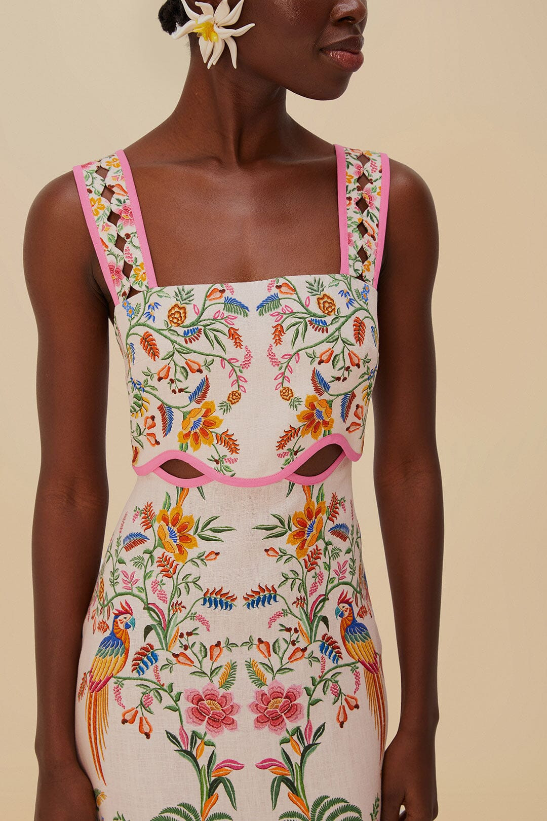 Pink Delicate Forest Euroflax™ Premium Linen Mini Dress | FarmRio (US)