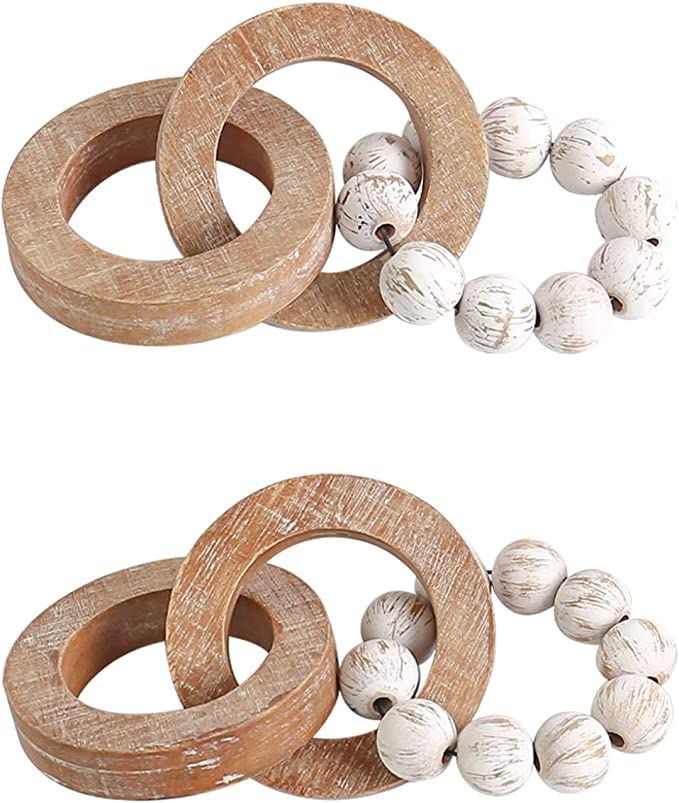 Wood Chain Link Decor for Coffee Table, Handmade Carved 3 Link Wood Knot & Wood Bead Decor, Natur... | Amazon (US)