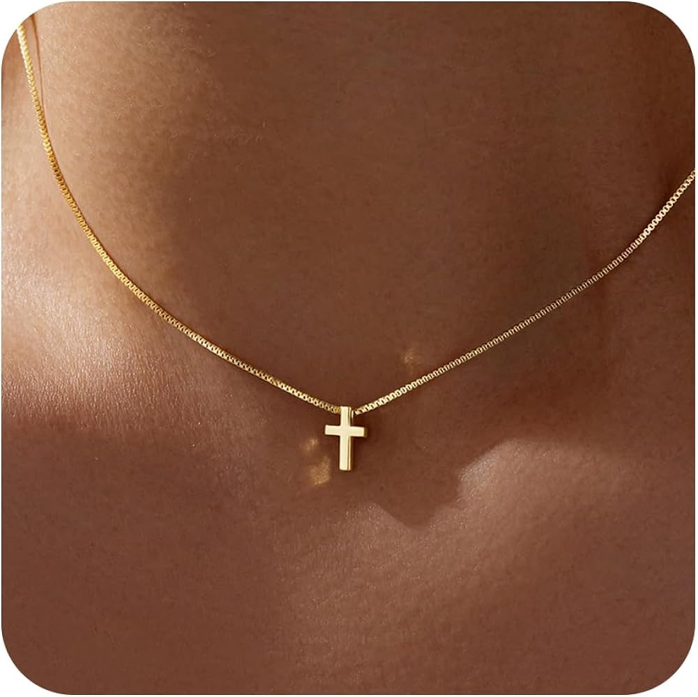 Mothers Day Gifts for Mom Cross Necklace for Women Girls, Dainty 14K Gold Silver Plated Cross Cho... | Amazon (US)