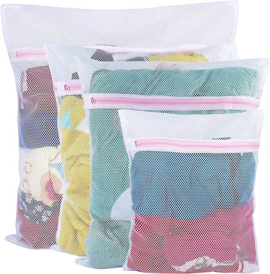 Vivifying Coarse Mesh Laundry Bags, 4pcs Durable Laundry Bags Mesh Wash Bags with Zipper for Washing | Amazon (US)