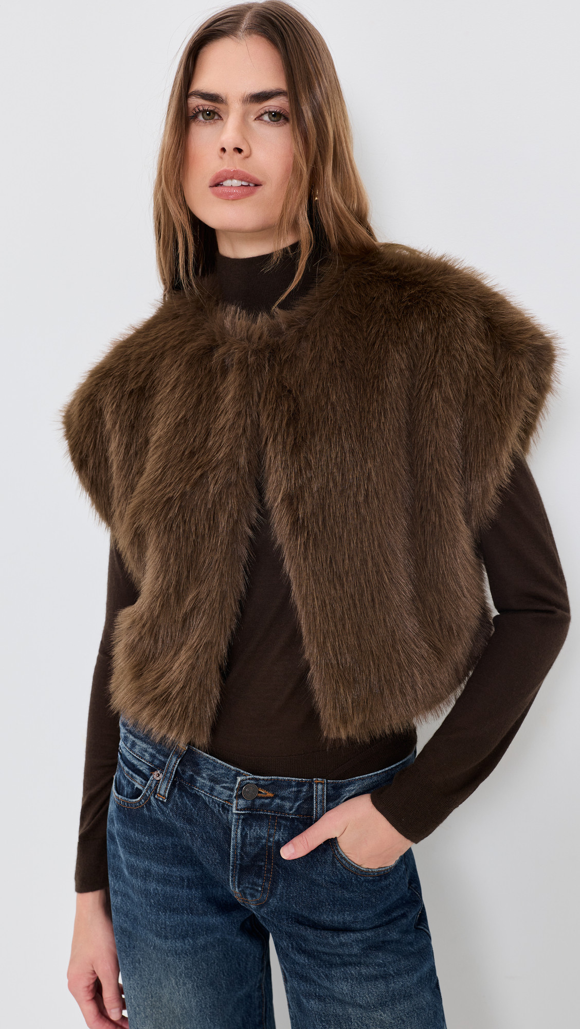 MISA Kira Faux Fur Vest Dark Brown XS | Shopbop
