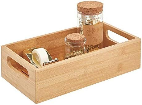 mDesign Bamboo Storage Bin Container, Home Office Desk and Drawer Organizer Tote with Handles - H... | Amazon (US)