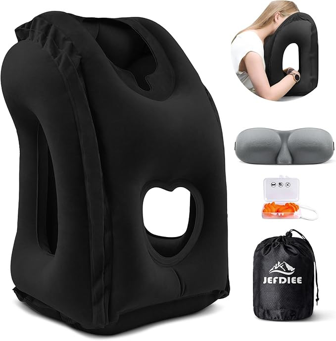 JefDiee Inflatable Travel Pillow, Airplane Neck Pillow Comfortably Supports Head and Chin for Air... | Amazon (US)