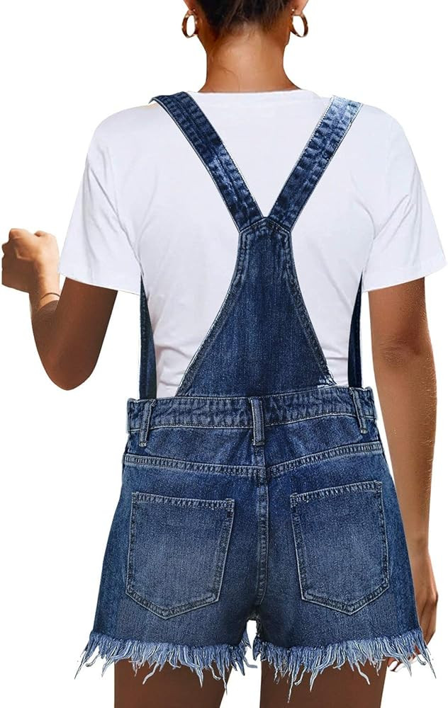 Women's Ripped Short Overalls Adjustable Denim Bib Overall Shorts Romper | Amazon (US)