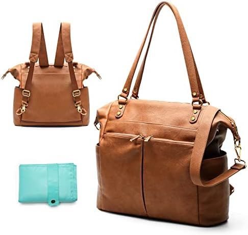 Amazon.com : Diaper Bag Tote Mominside Leather Diaper Bag Backpack with 14 Pockets for Mom Dad, B... | Amazon (US)