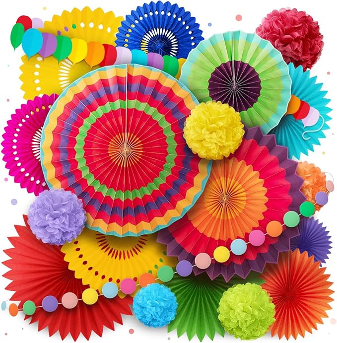 Mexican Fiesta Party Decorations - Colorful Paper Fans for Birthdays, Baby Showers, Cinco de Mayo... | Amazon (US)