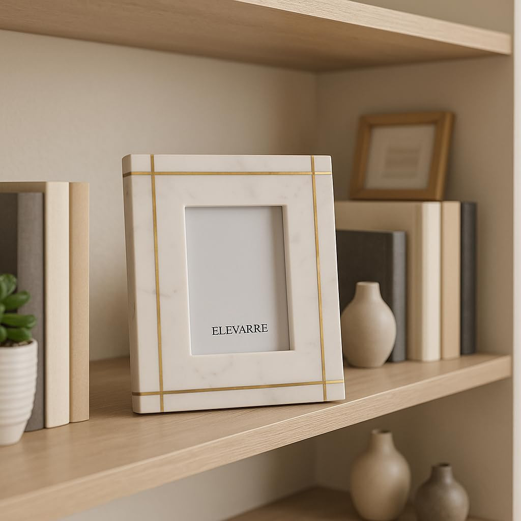 Decorative Alabaster and Marble Picture Frame - Modern Photo Frame for Entryway Console Tabletop ... | Amazon (US)