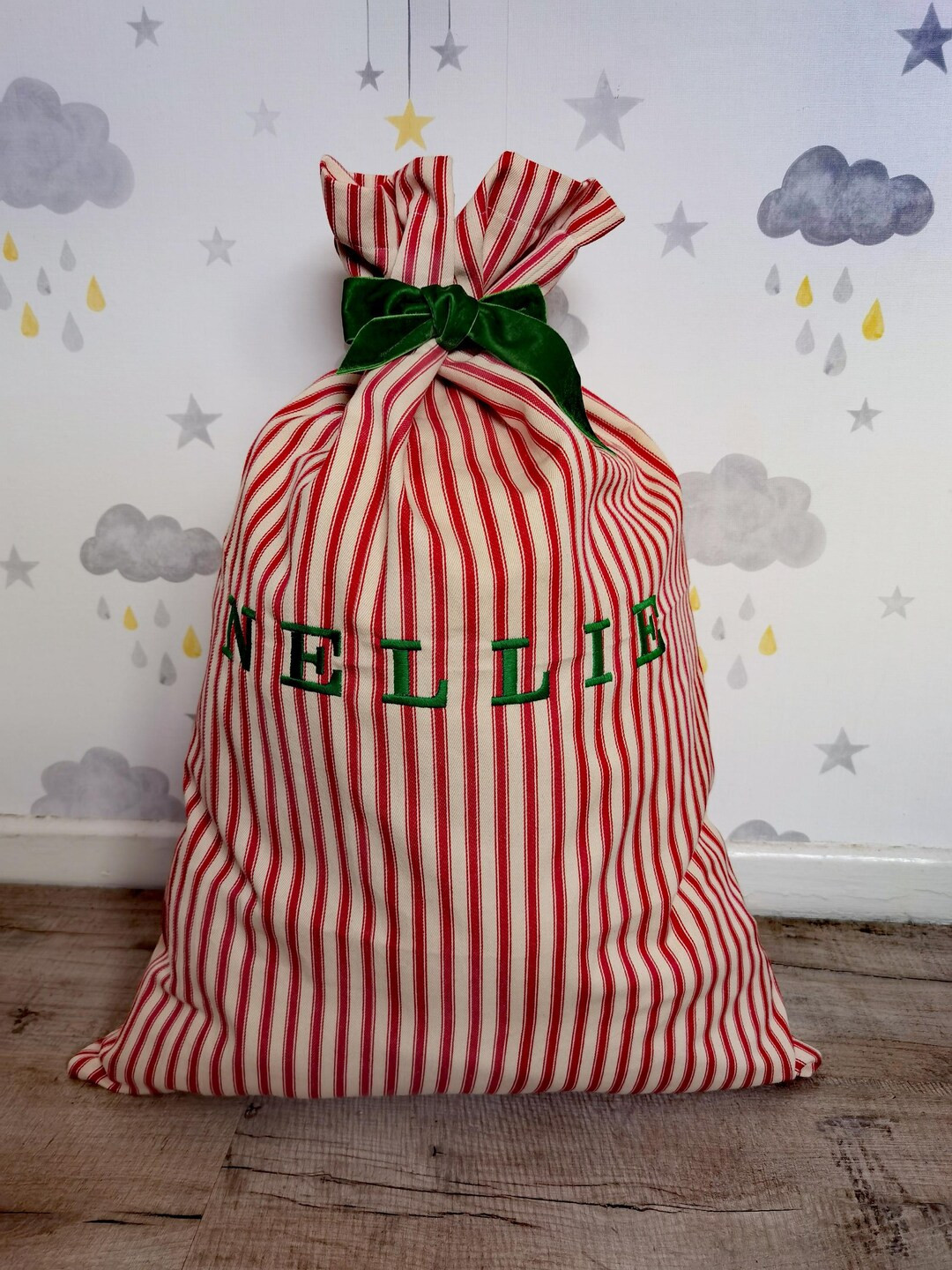 Luxury Red Striped Christmas Sack, Personalised Santa Sack, Custom Christmas Eve Bag, Reusable Sa... | Etsy (US)