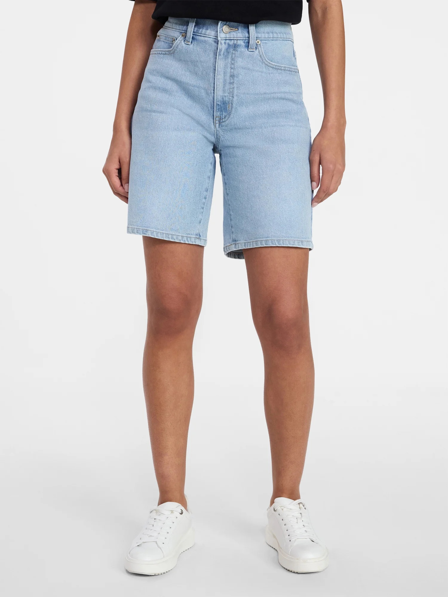Time and Tru Women's High Rise Denim Bermuda Shorts, 9" Inseam, Sizes 0-22 | Walmart (US)