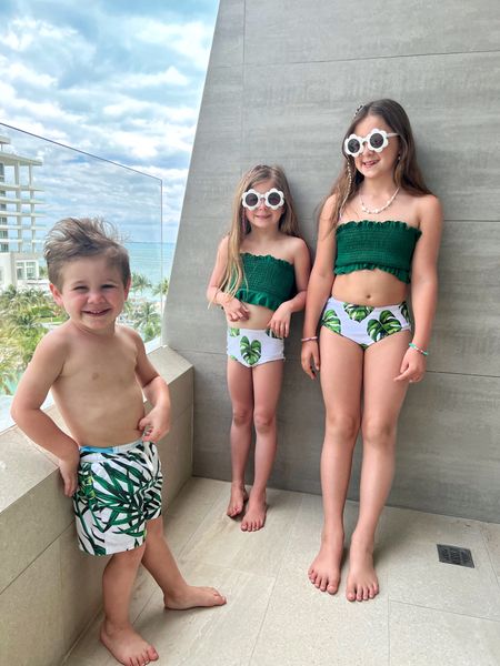 Sibling matching swim sets! Love the palm leaves…vacay vibes 😎 #kidsswim #familyswimsuits #vacaystyle #kidsvacation #kidstyle #swimsuits #matchingswimsuits 

#LTKtravel #LTKfamily #LTKkids