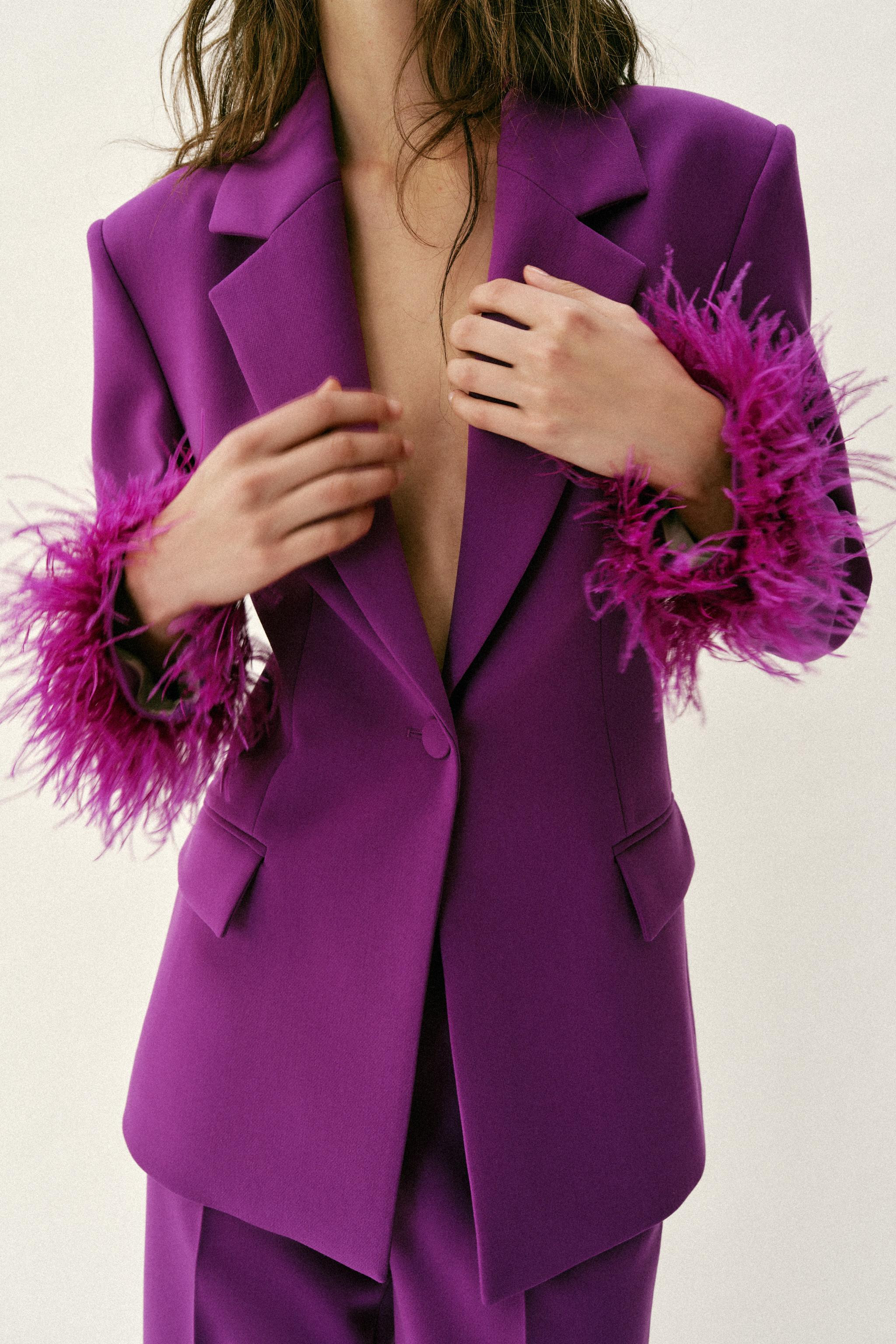 BLAZER WITH FEATHER CUFFS AND SHOULDER PADS | Zara US