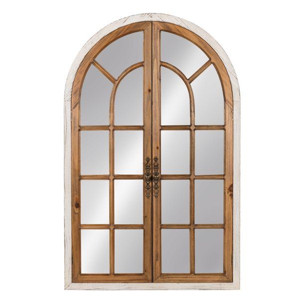 Kate and Laurel Boldmere 28x44 Wood Windowpane Arch Mirror, Brown and White | Walmart (US)