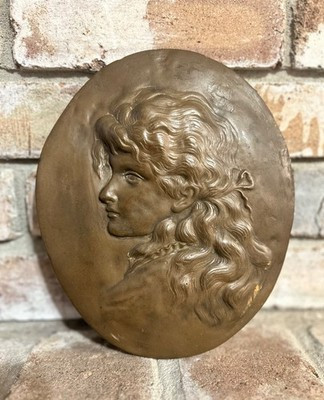 9" art nouveau lady antique bronze wall statue plaque vtg woman/girl bas relief | eBay US
