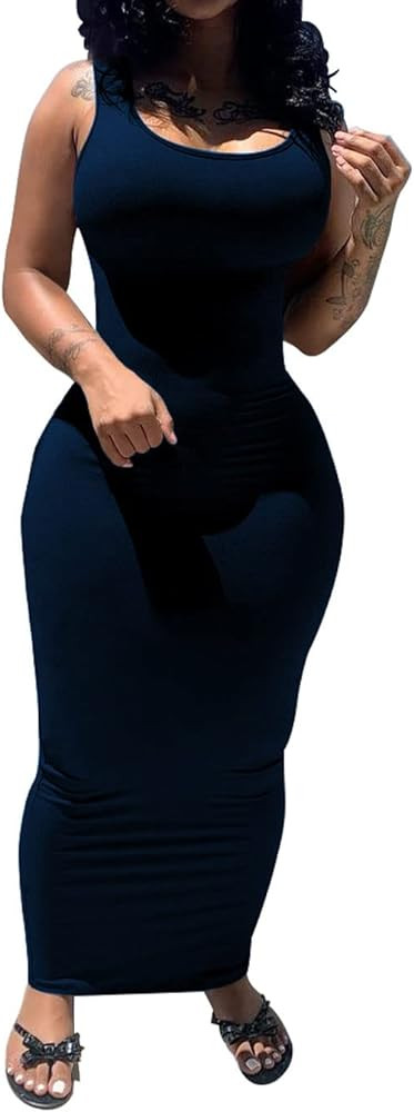 PINSV Women's Sexy Bodycon Tank Dress Basic Sleeveless Long Maxi Dresses Party Club Beach Sundres... | Amazon (US)