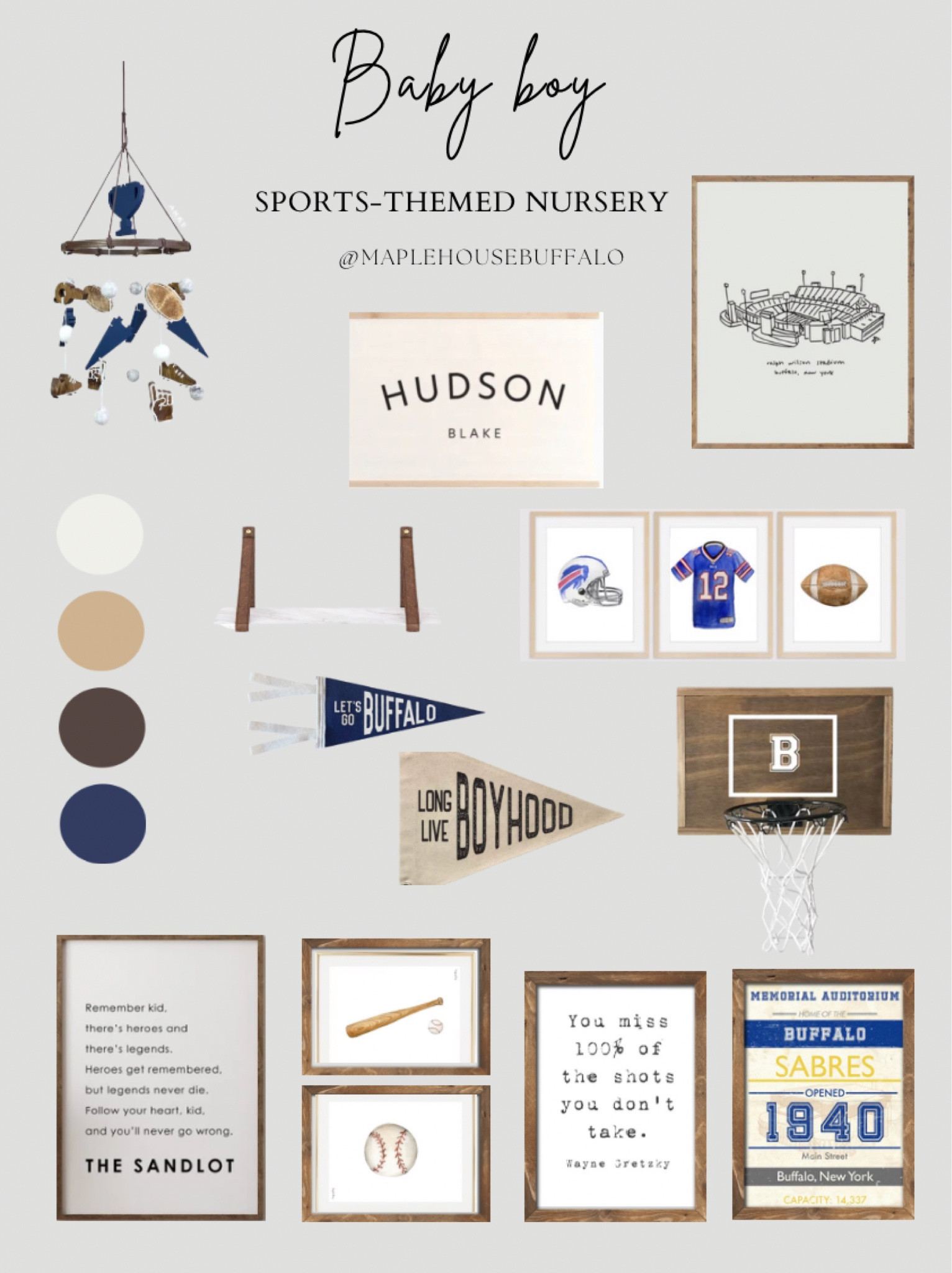 Mood Board: 
Baby Boy sports themed nursery - featuring the Buffalo Sabres, Buffalo Bills, & the Sandlot! My brother and sister-in-law are expecting a little boy & I am so honored to design his room. Can’t wait to meet my nephew! 

#LTKhome #LTKbump #LTKfamily