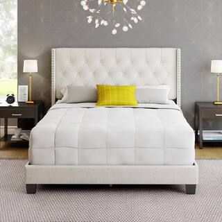 Boyd Sleep Marlo Light Beige Linen Queen Upholstered Platform Bed Frame MIES967QN - The Home Depo... | The Home Depot