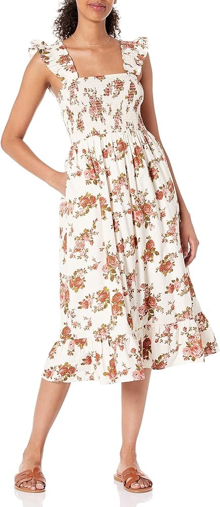 Amazon.com: The Drop Women's Kimi Ruffled Shoulder Smocked Midi Dress, Rosette Floral, M : Clothi... | Amazon (US)