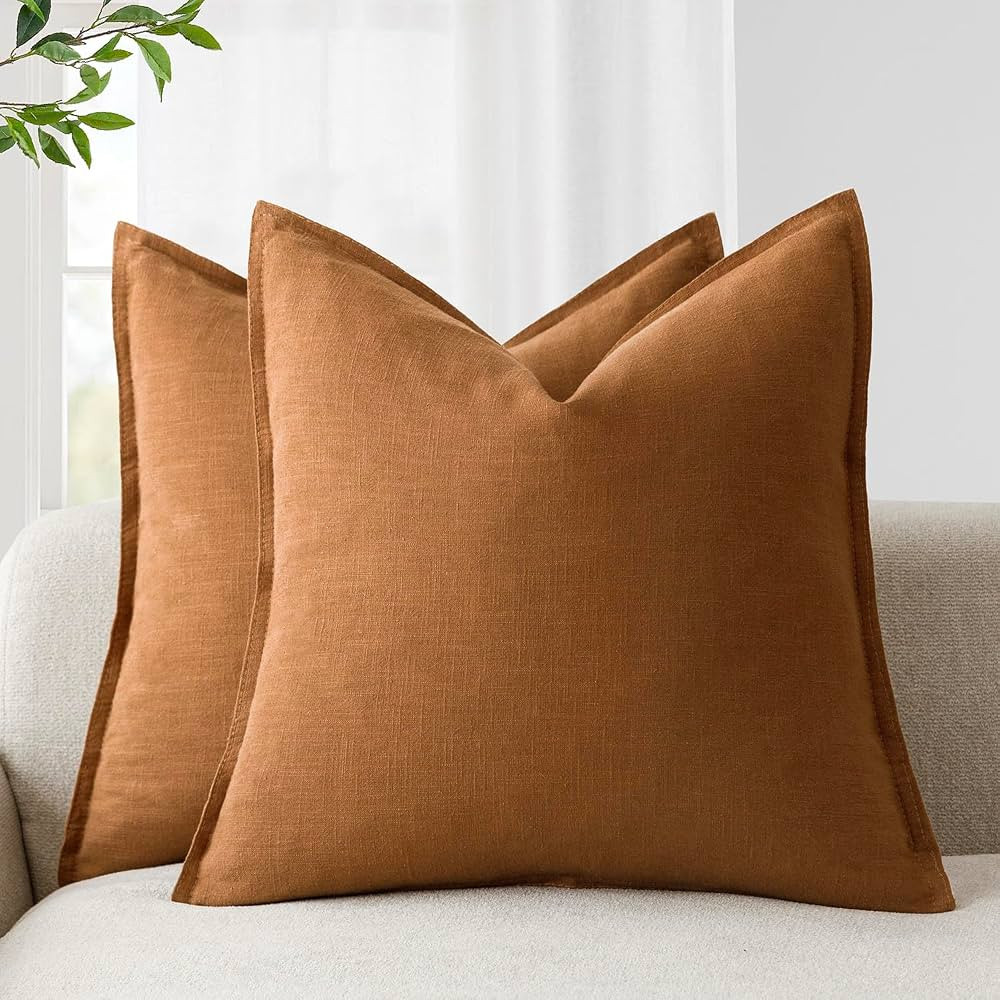Foindtower Pack of 2, Decorative Linen Soild Throw Pillow Covers Soft Accent Cushion Case Boho Fa... | Amazon (US)