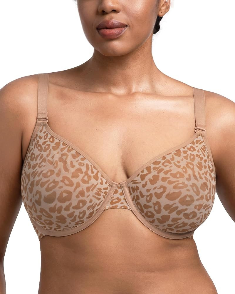 HSIA Minimizer Bras for Women Full Coverage Underwire Unlined Leopard Mesh Plus Size Bra for Big ... | Amazon (US)