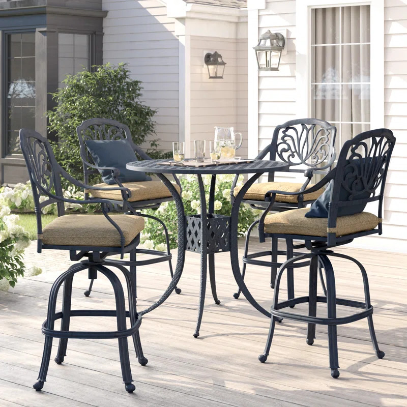 Lebanon 5-Piece Patio Bar Set with Cushions and 42'' Round Bar Table | Wayfair North America