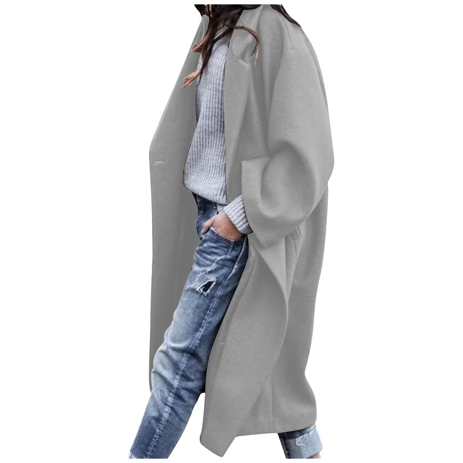 JWZUY Women's Notched Lapel Double Breasted Outwear Winter Coat Long Cardigans Oversized Fall Win... | Walmart (US)