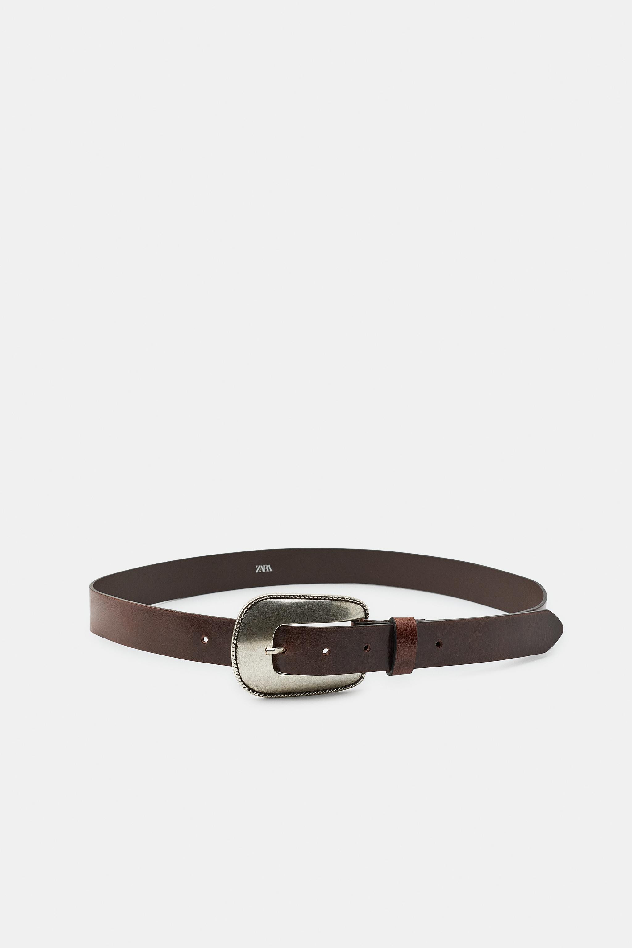 100% LEATHER METALLIC BUCKLE BELT | Zara US