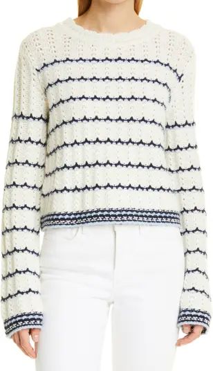 Stripe Scallop Stitch Cashmere Crewneck Sweater | Nordstrom Rack