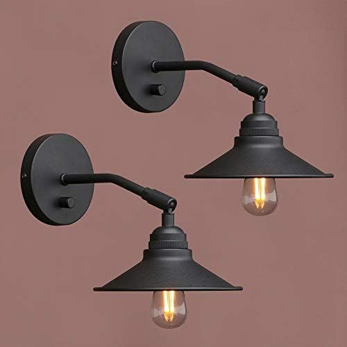 Vintage Wall Sconce, 2-Pack Dimmable Switch Black Industrial Metal Fixture Lighting Lamp for Living  | Amazon (US)