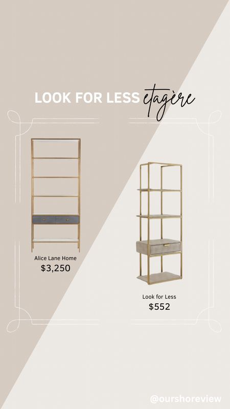 Two tall Etageres both with antique brass finished frames and open shelves. Gray colored drawers provide hidden storage, complimented by brass knobs. Perfect furniture piece for closets, bathrooms, bedrooms, and living rooms. 


High verses low, save verses splurge, look for less, bookshelf

#LTKhome #LTKsalealert #LTKstyletip