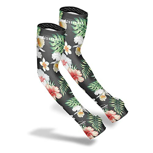 FARMER'S DEFENSE Sleeves | UV Cooling Sleeves for Sun Protection | Premium Anti-Scratch Arm Guard Sleeve for Skin - for Gardening Harvesting Sports Outdoors | Unisex |Tropical Flowers - S/M | Amazon (US)