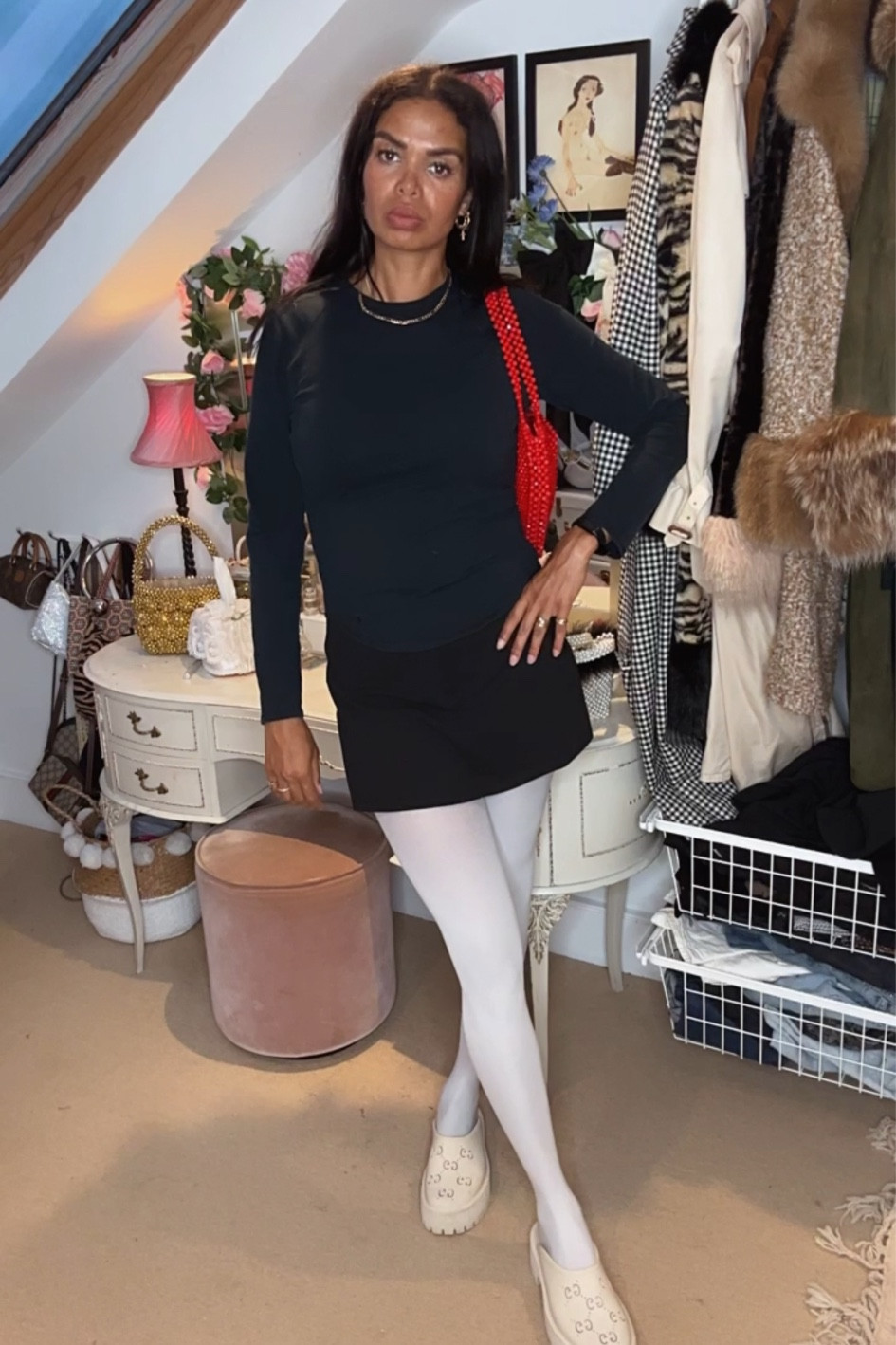 Monochrome outfit, Gucci platform clog, beaded bag, autumn outfits, transitional dressing 

#LTKshoecrush #LTKSeasonal