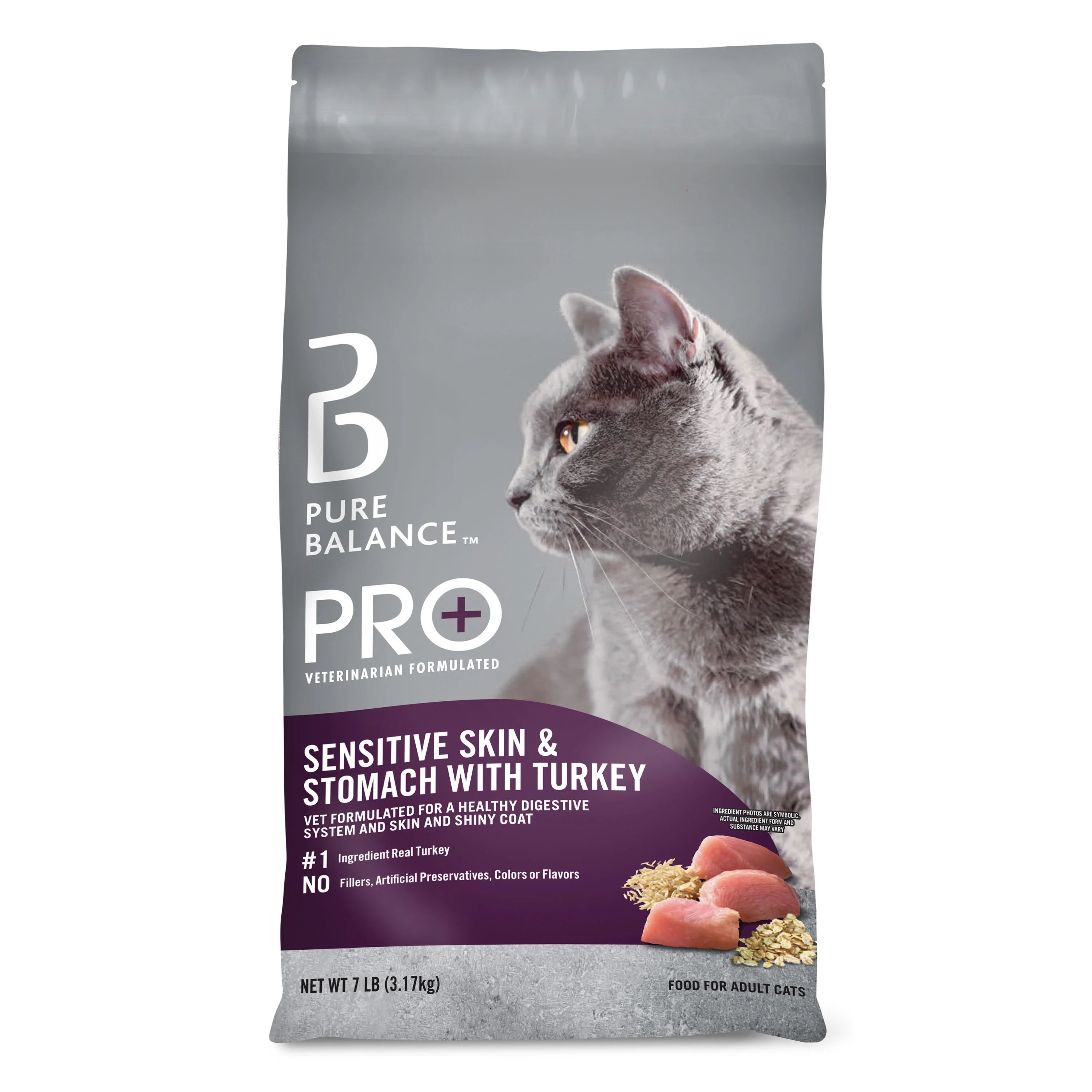 Pure Balance PRO+ Sensitive Skin & Stomach with Turkey Dry Cat Food, 7 lbs | Walmart (US)