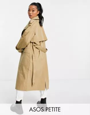 ASOS DESIGN Petite collared luxe trench coat in stone | ASOS (Global)