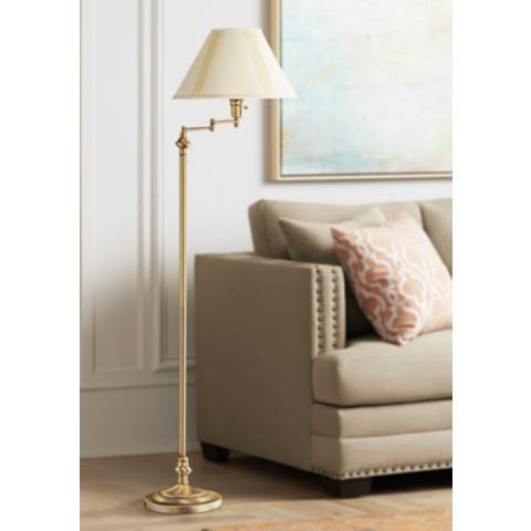 Bellhaven Antique Brass Swing Arm Floor Lamp - #5P145 | Lamps Plus | Lamps Plus