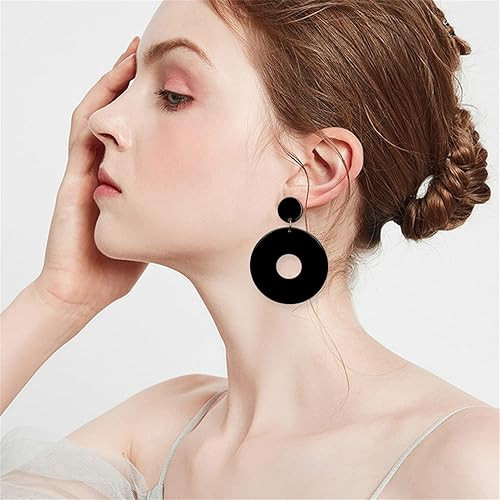 Unique 80s 90s Boho Black White Huge Acrylic Hollow Round Dangle Drop Earrings Resin Geometric St... | Amazon (US)