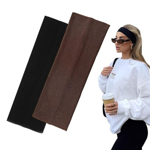 7cm Wide Black Headbands for Women Men, Yedtreg 2pack Fashion Head Bands for Women's Hair, Soft Fabric Stretchy Hair Bands for Makeup, Yoga, Running, Sports (Black/Brown) | Amazon (UK)