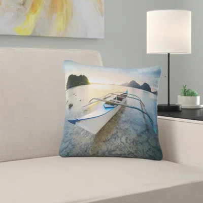 Boat Docked at Beautiful Sunset - Sea & Shore Printed Pillow | Wayfair North America