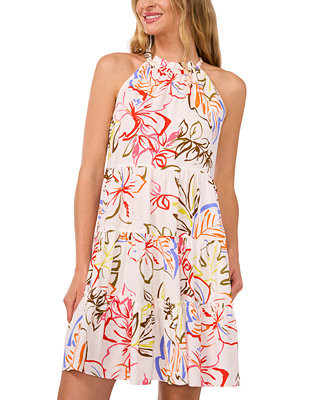 Women's Tropical Tie-Back Halter Tiered Mini Dress | Macy's