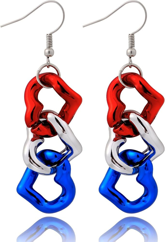 4th of July Earrings for Women, Red White and Blue Patriotic Dangle Earrings, 250 Anniversary Mem... | Amazon (US)