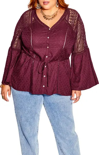 Sweet Dream Lace Trim Bell Sleeve Top | Nordstrom