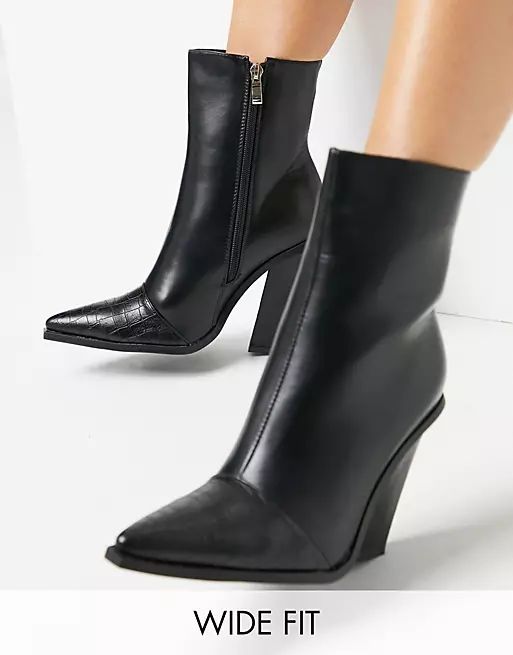 RAID Wide Fit Mirren heeled ankle boots in black croc mix | ASOS (Global)