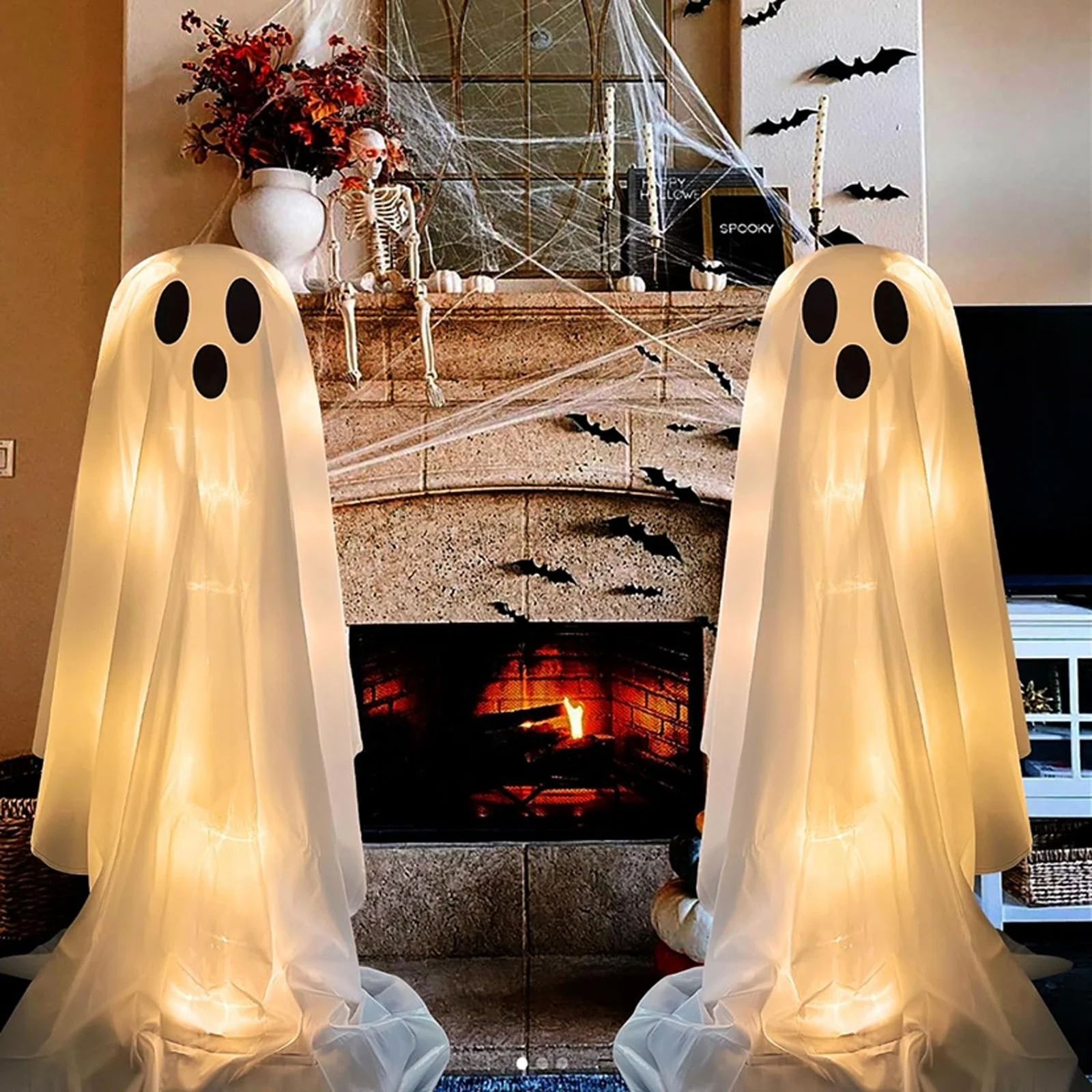 EGYMEN Halloween Decorations Outdoor, Spooky Ghost Halloween Decor with String Lights Battery Ope... | Walmart (US)