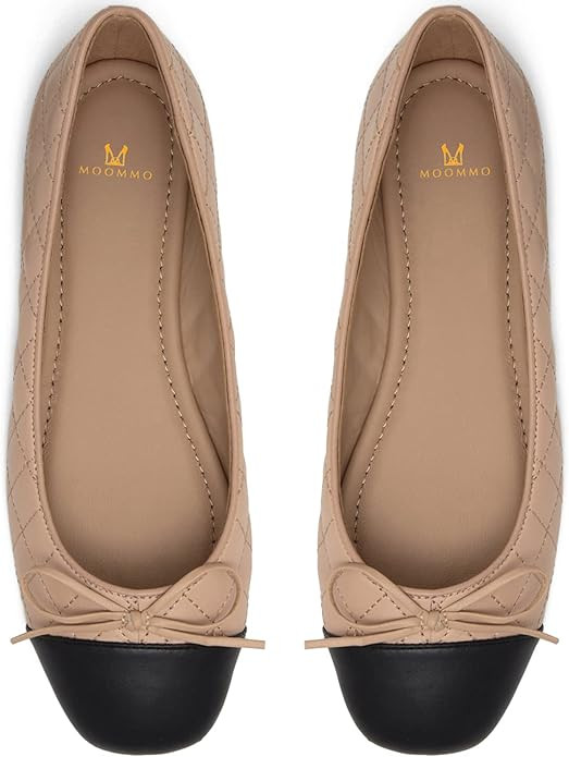 MOOMMO Women Cap Toe Flats Bow Slip On Ballet Flats Comfort Quilted Colorblock Flat Shoes Round T... | Amazon (US)