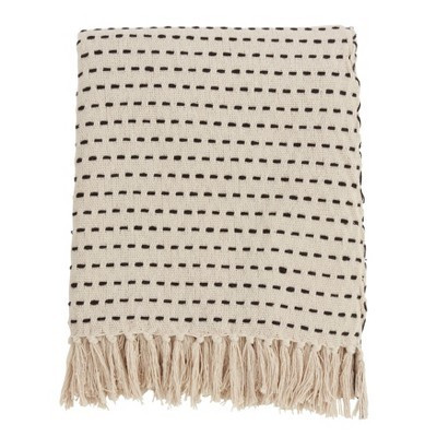 50"x60" Stitched Line Throw Blanket Ivory - Saro Lifestyle: Cozy Cotton, Fringed Edge, Modern Decor | Target