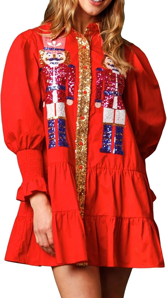 CosTribe Women Christmas Sequin Skirt Nutcracker Sweatshirt T-Shirt Dress Holiday Party Long Slee... | Amazon (US)