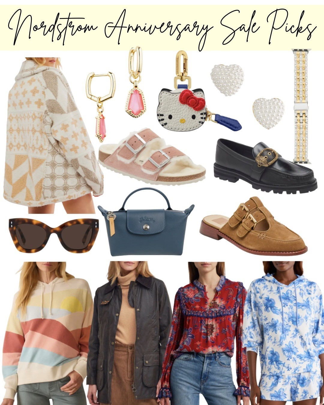 Nordstrom Anniversary Sale picks 💛 

Free people sweater, farm Rio top, Faherty hoodie, Barbour jacket, hello kitty bag charm, Birkenstocks, lug sole loafers, Apple Watch band 