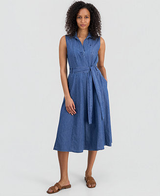 Women's Chambray Sleeveless A-Line Dress | Macy's