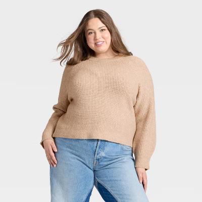 Women's Cozy Knit Crewneck Pullover Sweater - Universal Thread™ Oatmeal 1X | Target