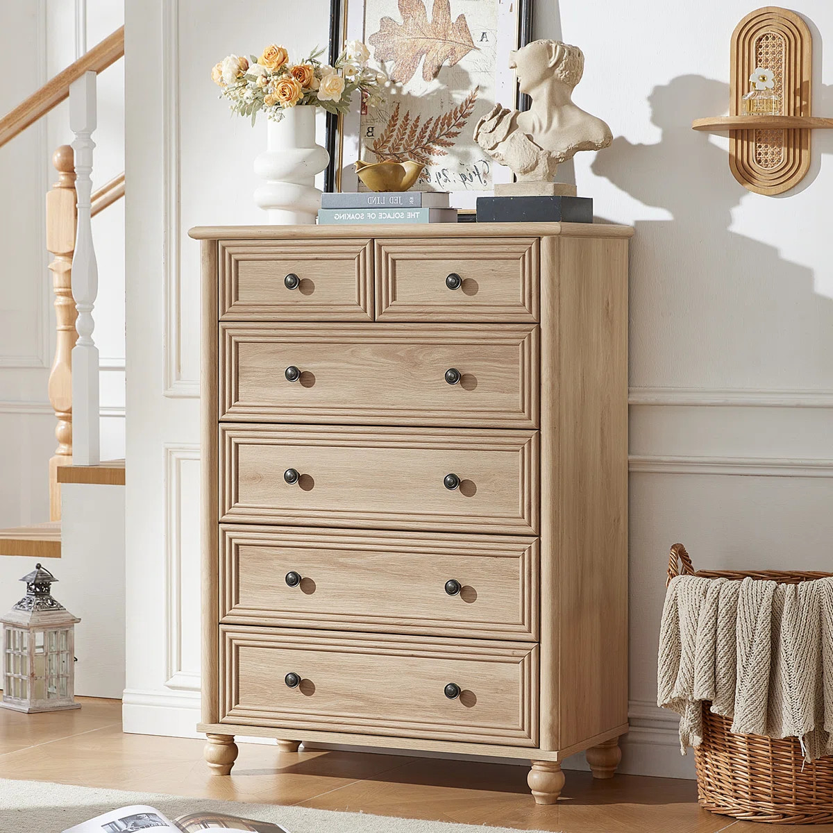 Farmhouse 6 Drawer Dresser, Chest Of Drawers For Bedroom, 43.5" Tall Wood White Kids Dresser With... | Wayfair North America
